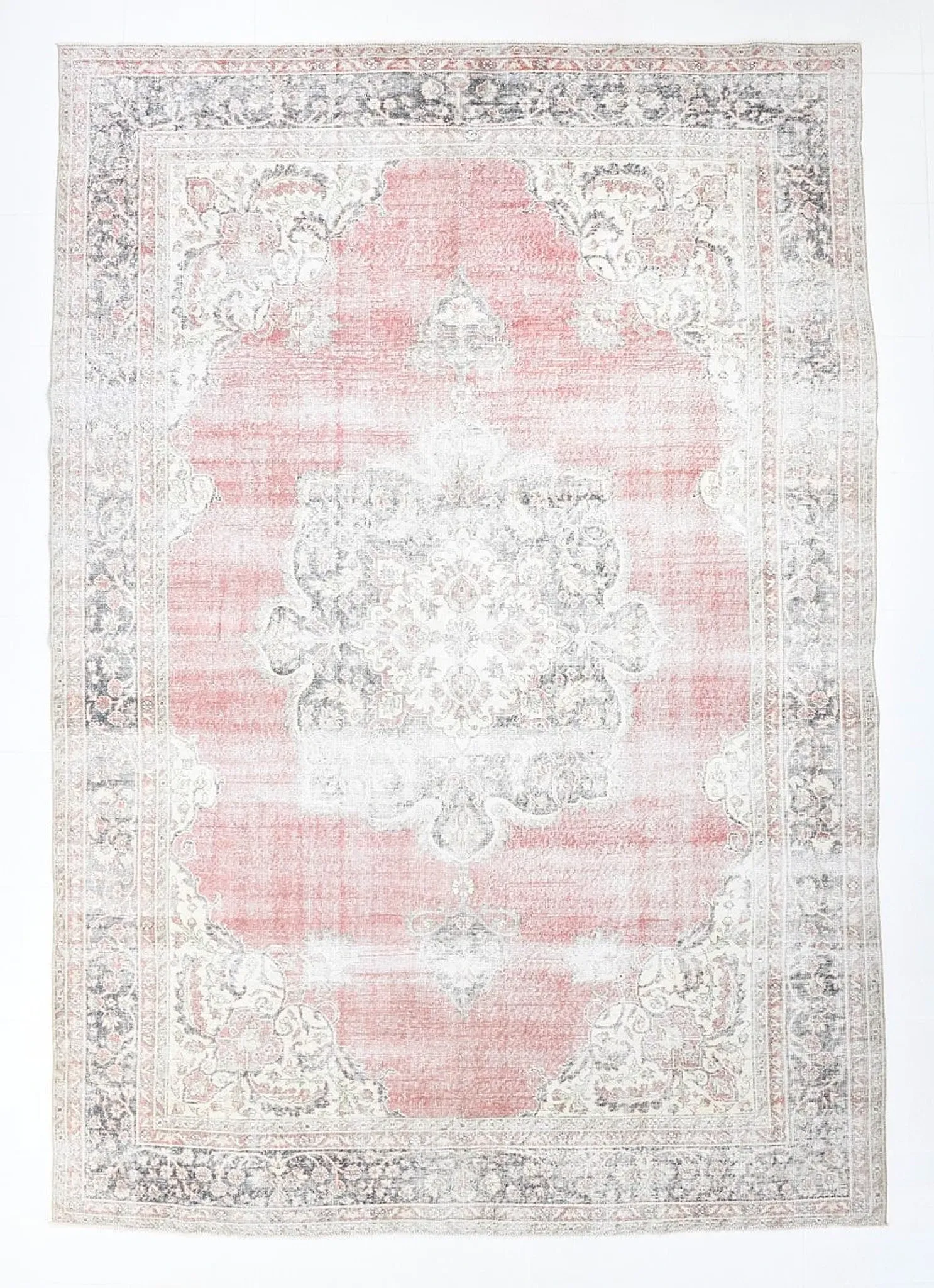 8x12 Large Vintage Pale Red & Blue Persian Rug, Oriental Rustic Carpet