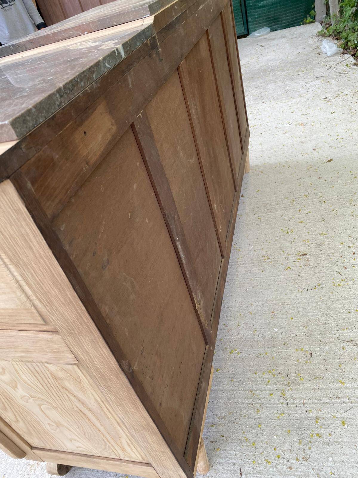 Renovated art deco sideboard in solid raw oak and gray marble 190cm