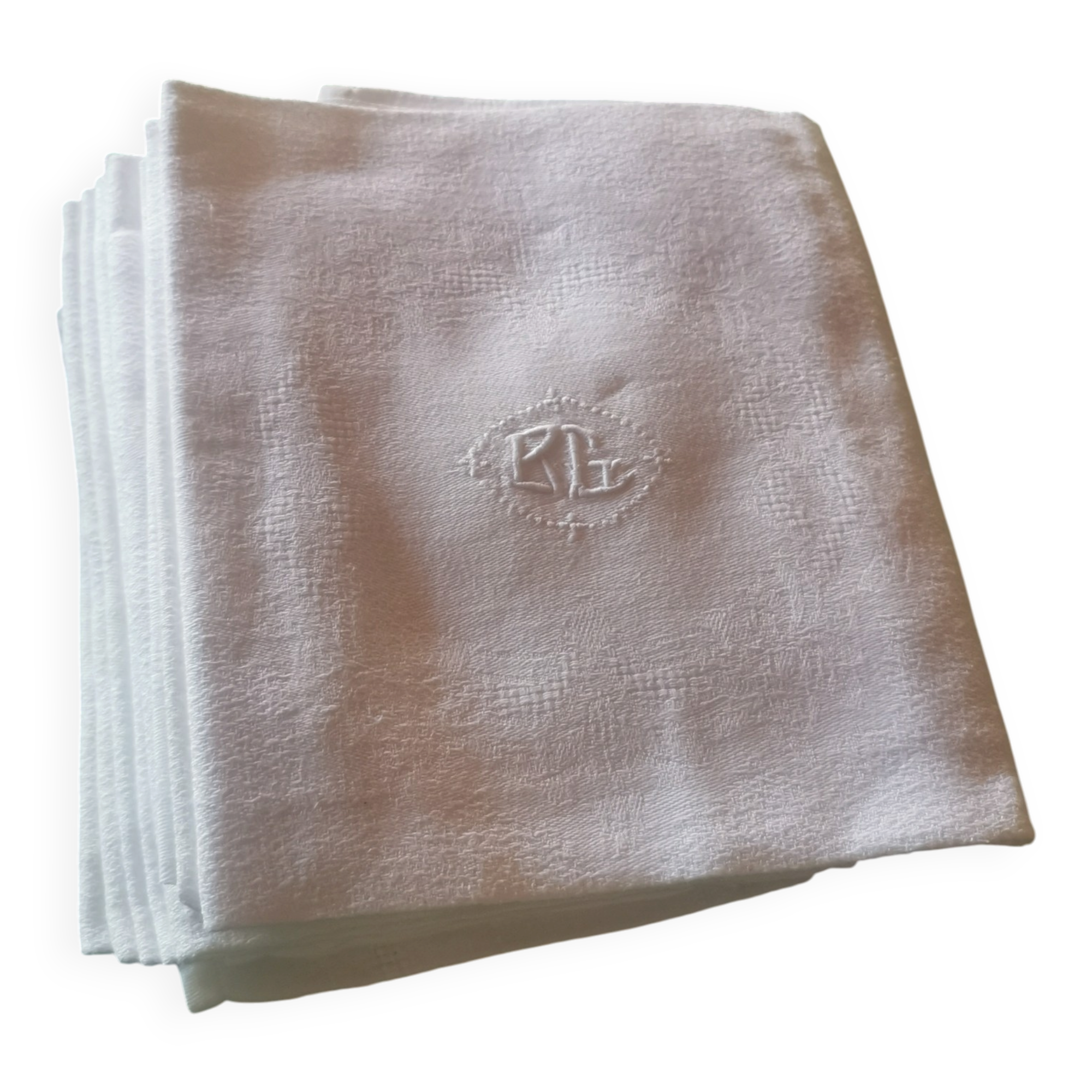 10 old damask monogrammed napkins