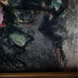 Ancienne huile sur toile, bouquet de fleurs, encadrement de style montmartre