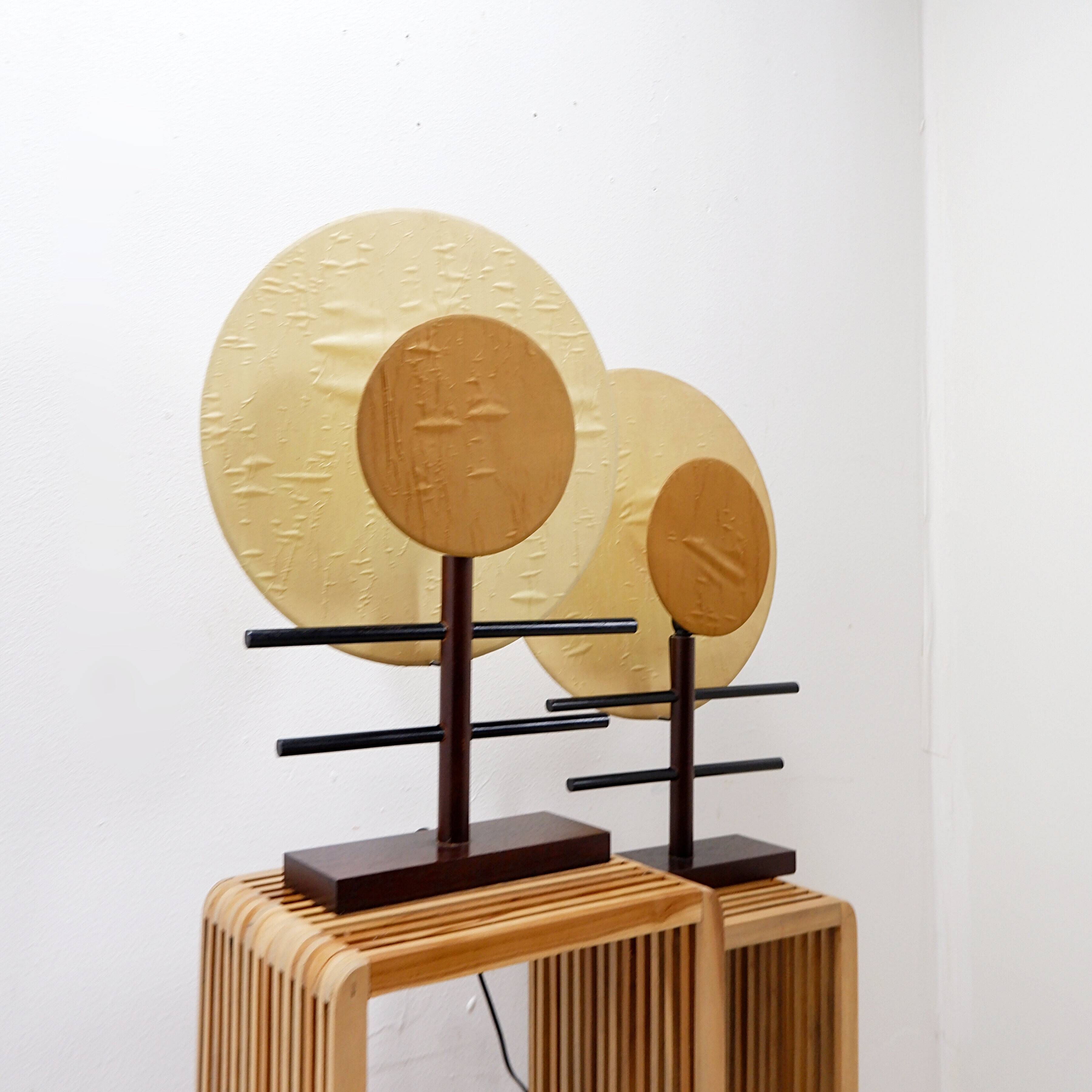 Pair of boho-style disc lamps