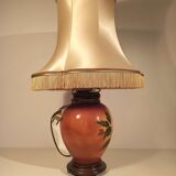 Lampe à poser pied céramique vernie fleurs orange et marron