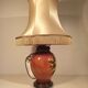 Large lamp to lay ceramic foot varnished orange and brown flowers