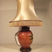 Large lamp to lay ceramic foot varnished orange and brown flowers