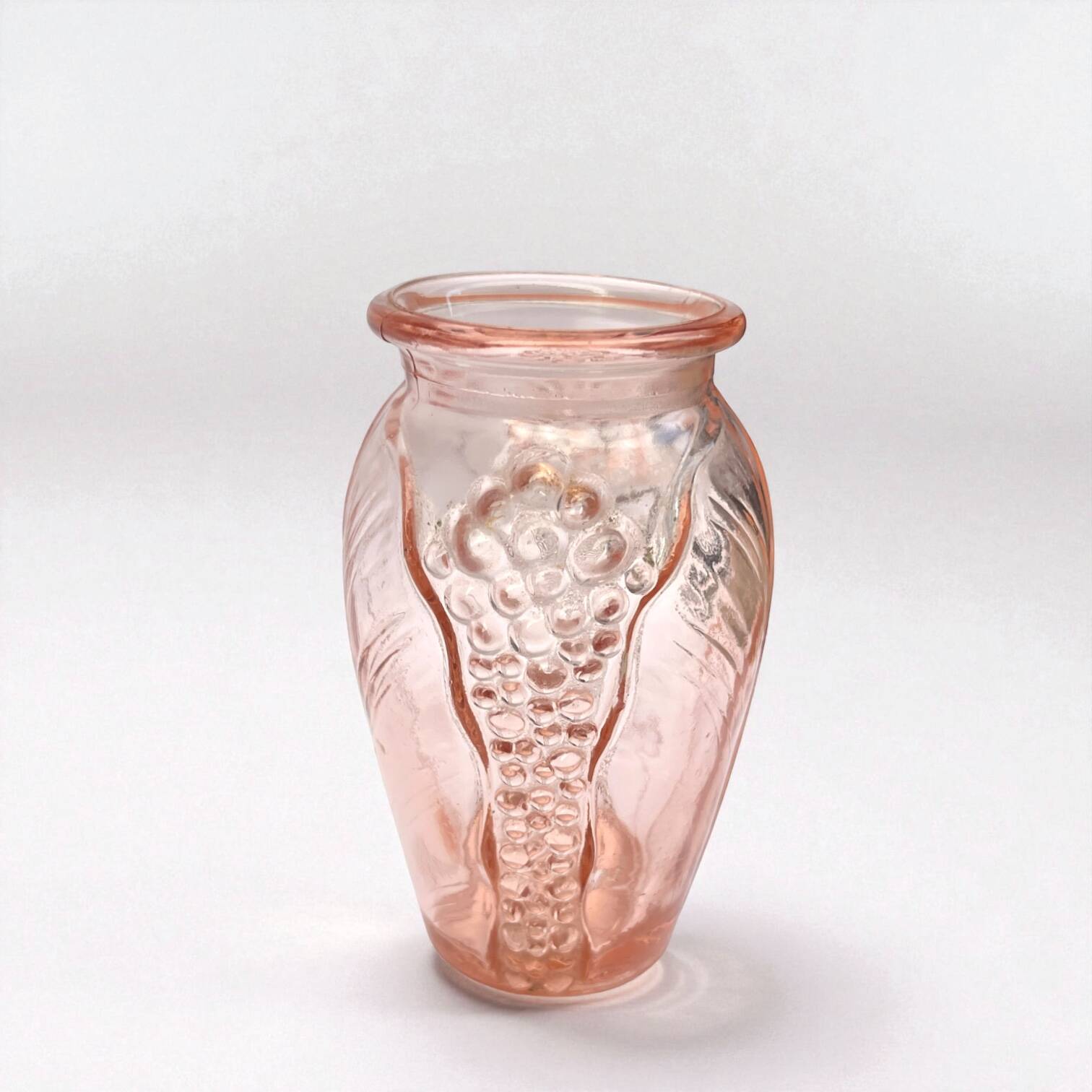Vintage 1930s Art Deco Rosaline glass vase with hyacinth