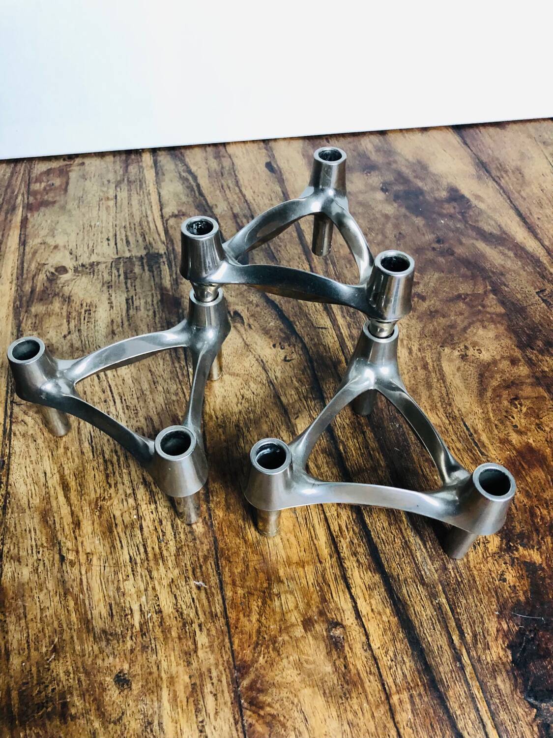 Chrome metal candle holders. Set of 3.