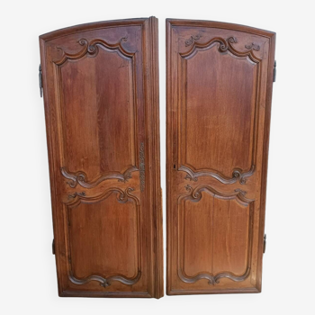 Pair of old solid oak cabinet doors