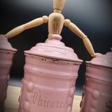 Trio pink enamelled pots