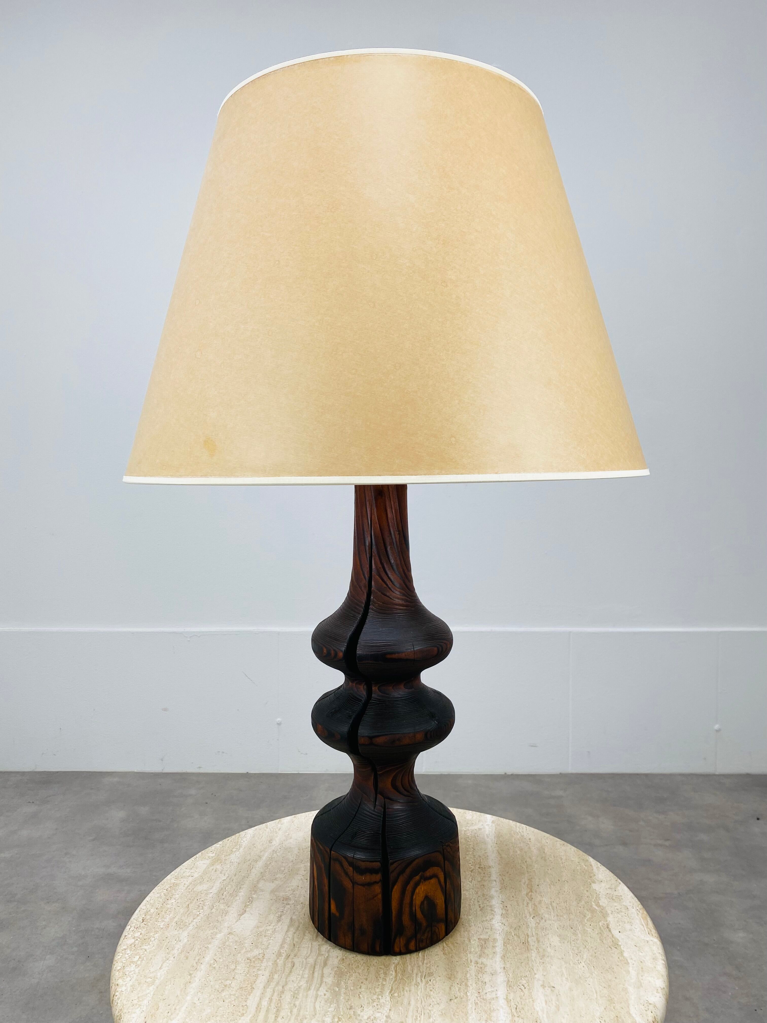 Brutalist wooden lamp 70s by Temde Leuchten