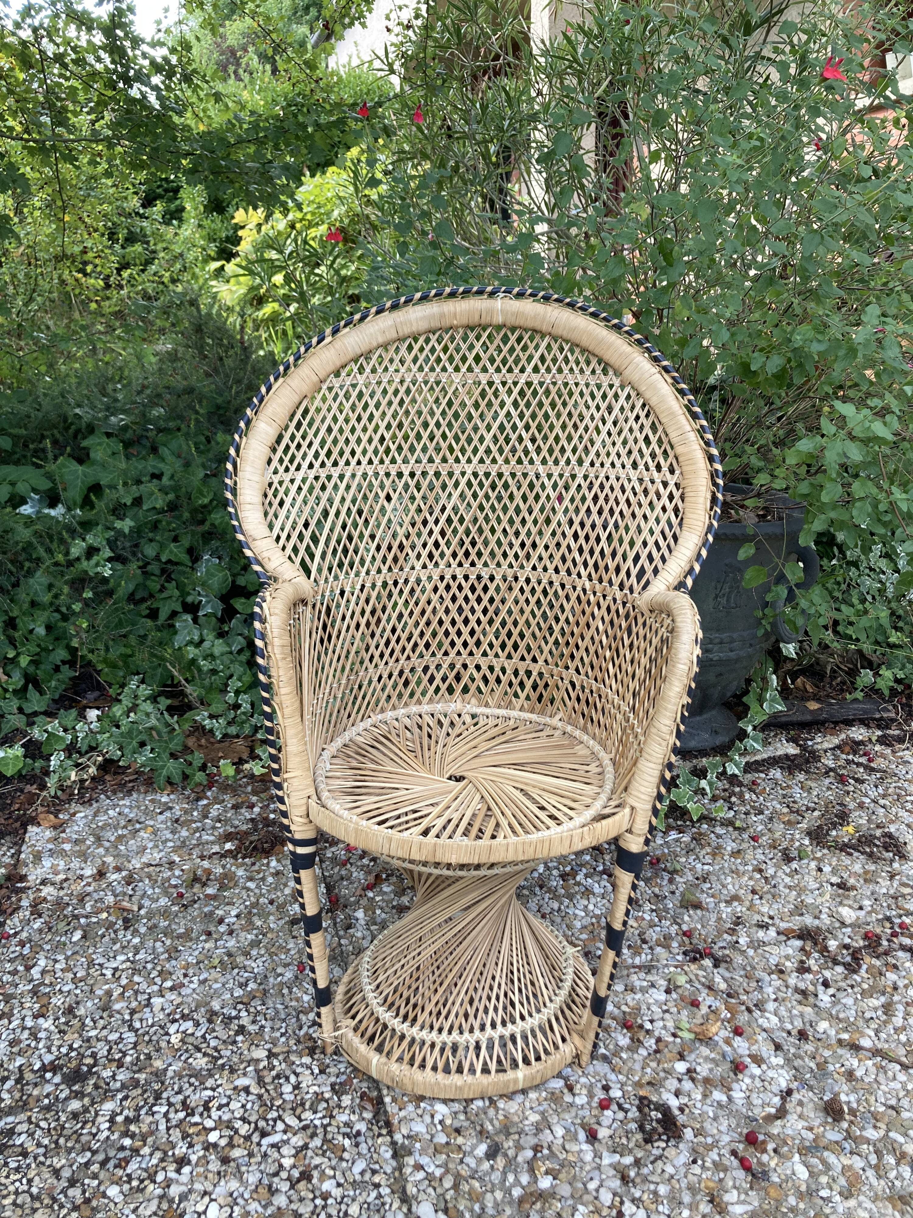 Set of 3 vintage rattan armchairs