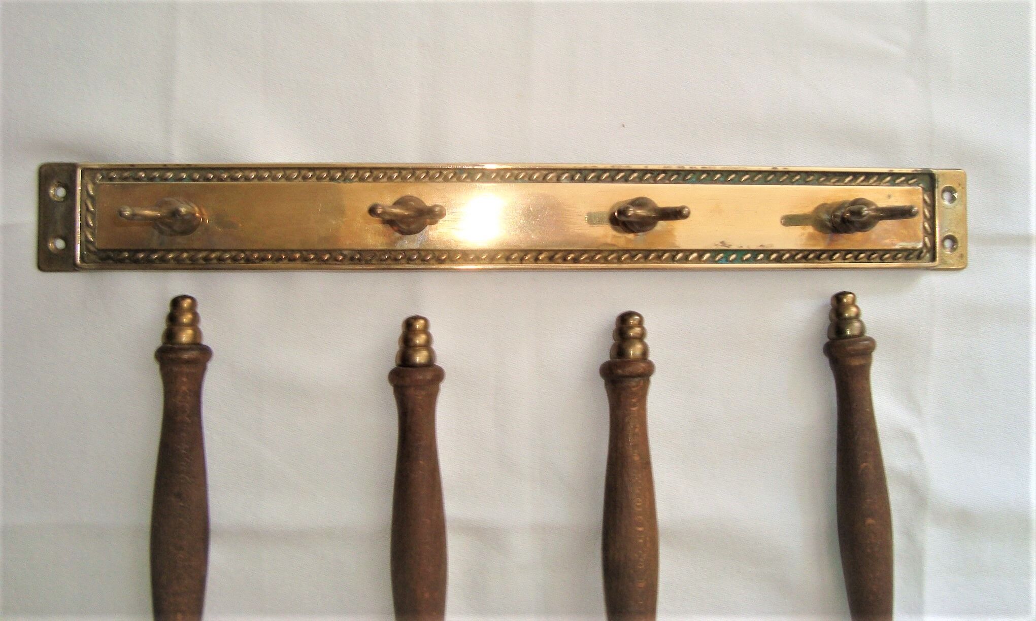 Wood and brass kitchen utensils with vintage wall mount mount 60