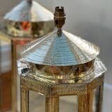 Rodolfo Dubarry signed brass plated octagonal mirror table lamps