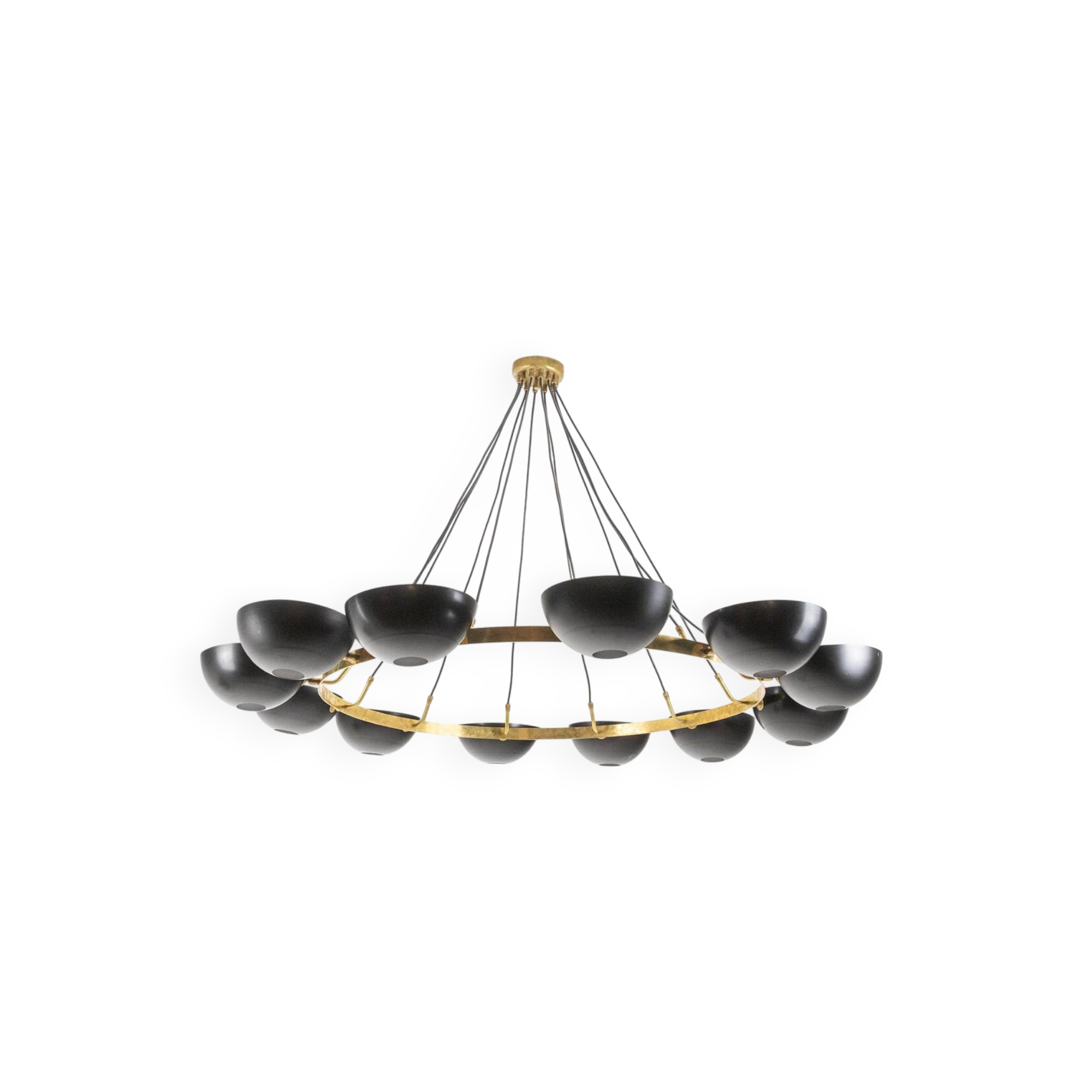 Contemporary 10-light chandelier or pendant light, brass and black lacquer