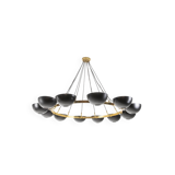 Contemporary 10-light chandelier or pendant light, brass and black lacquer