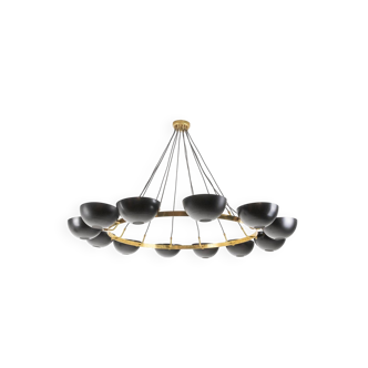 Lustre ou suspension à 10 lumières, laiton et laque noire, contemporain
