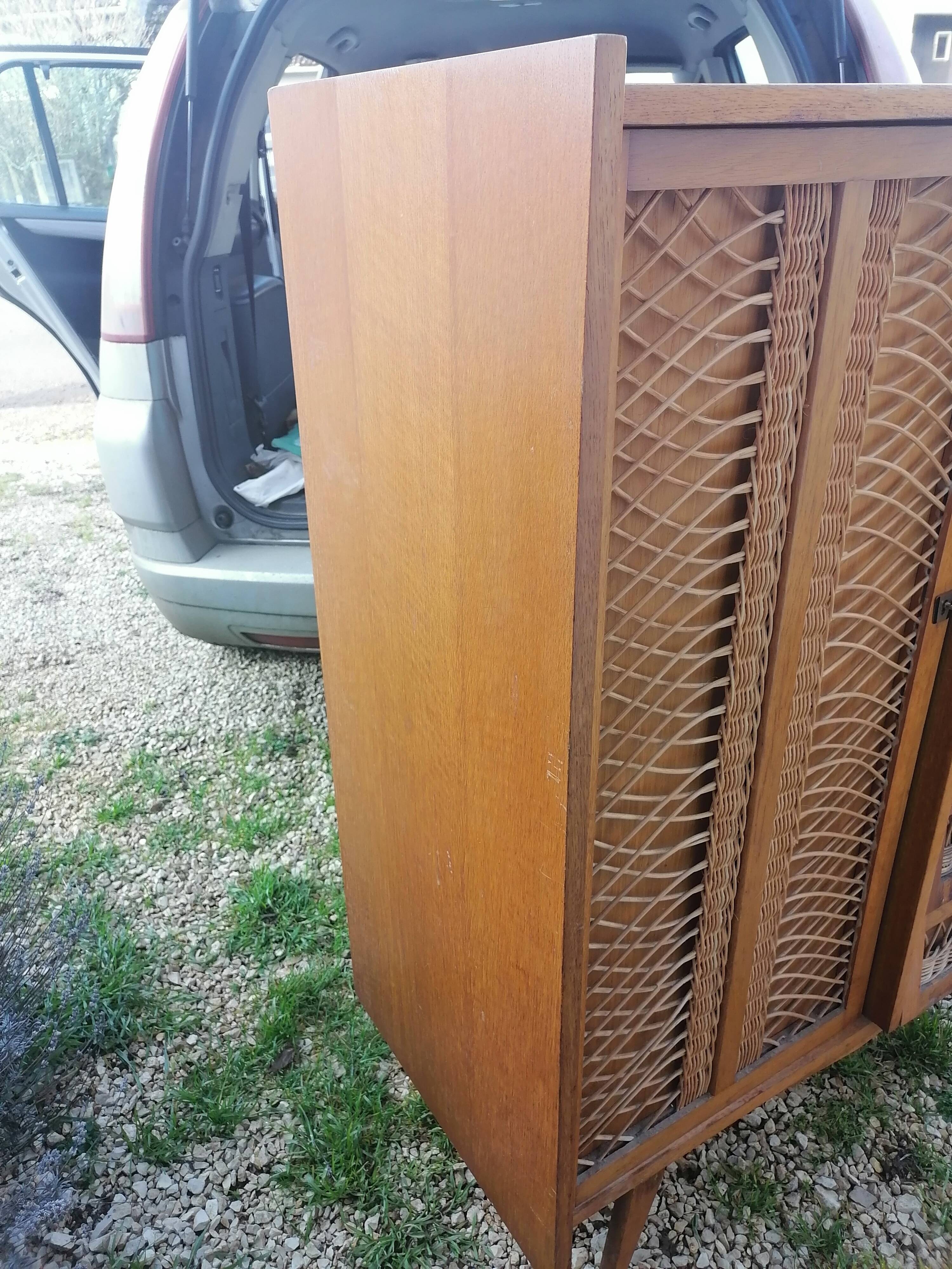 Children's wicker wooden wardrobe, 1960-70 vintage