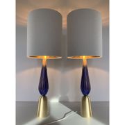 Murano glass table lamps Blu and gold with Bouclé lamp Lampshde by SimoEng