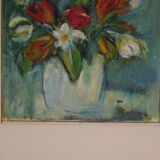 Oil on Swedish canvas "Vase and Flowers" by M. Hernek