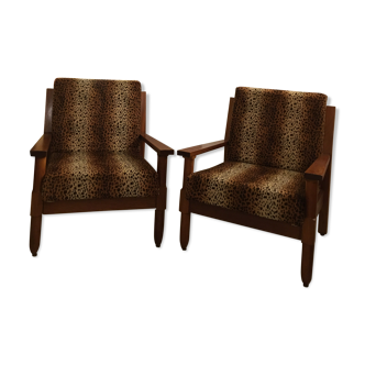 Art Deco oak armchairs neo-colonial style