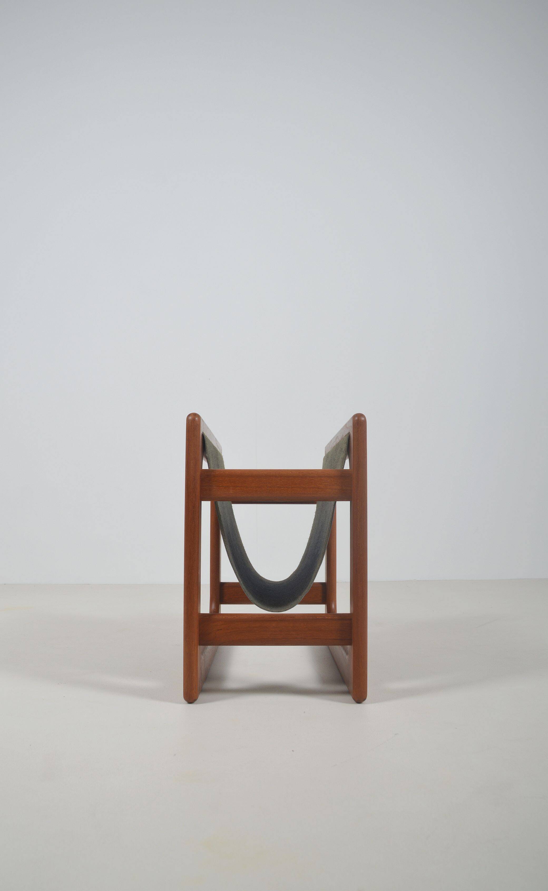 Danish magazine holder in teak and leather by Salin Møbler, 1970s