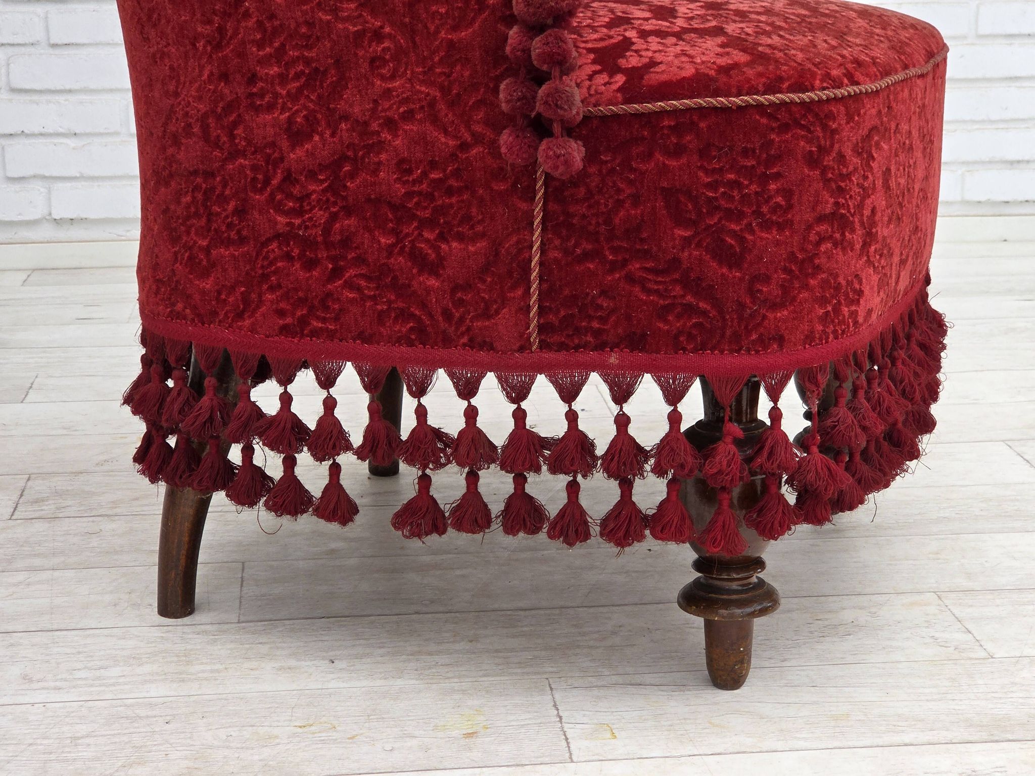 1950s, Danish armchair, furniture velour, beech wood legs.