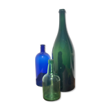 3x bouteilles en vert &bleu comme base pour lampes