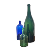 3x bouteilles en vert &bleu comme base pour lampes