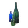 3x bouteilles en vert &bleu comme base pour lampes
