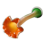 Vase à collerette en verre d"art soufflé vert et orange