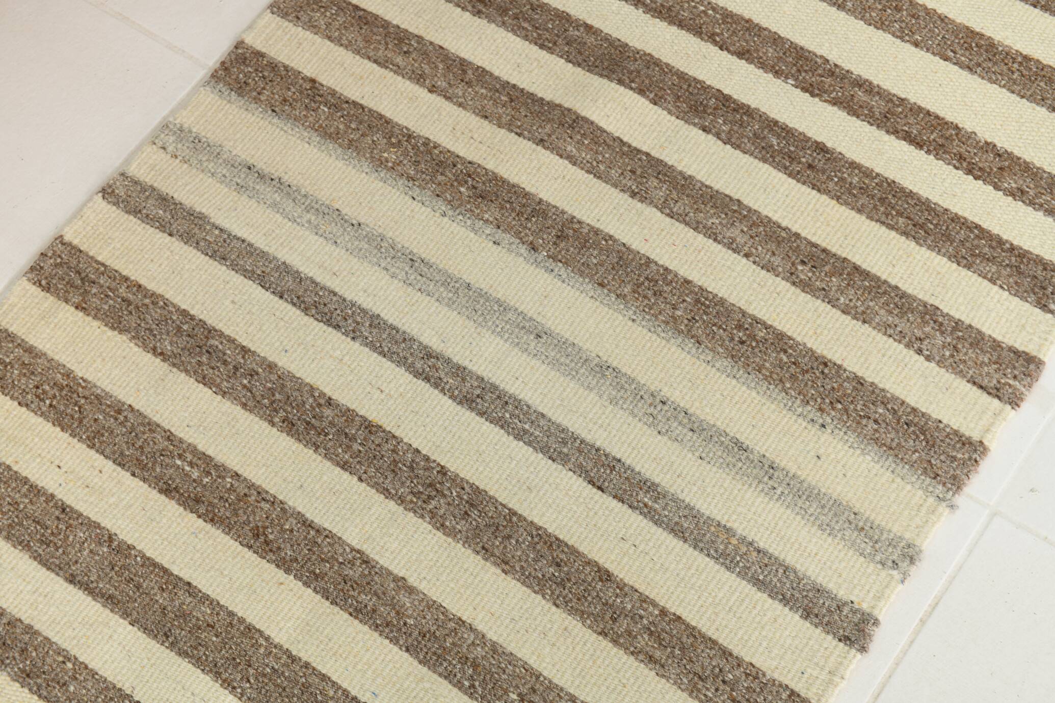 Brown Beige Striped Vintage Kilim Runner Rug, 78x330Cm