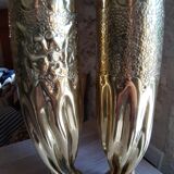 Pair of vases with floral decoration Art Nouveau in brass