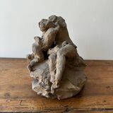 Plâtre d'atelier par Ch. Filleul enfant enlacé à une femme dénudée, XXe