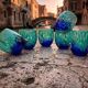 Set of 6 blown glass glasses from Venice with Effetre Murano murrine.
