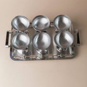 Silver-tone Stainless Steel Vintage Drinking Set for 6 with Tray, 1970s Italian Minimalist Design