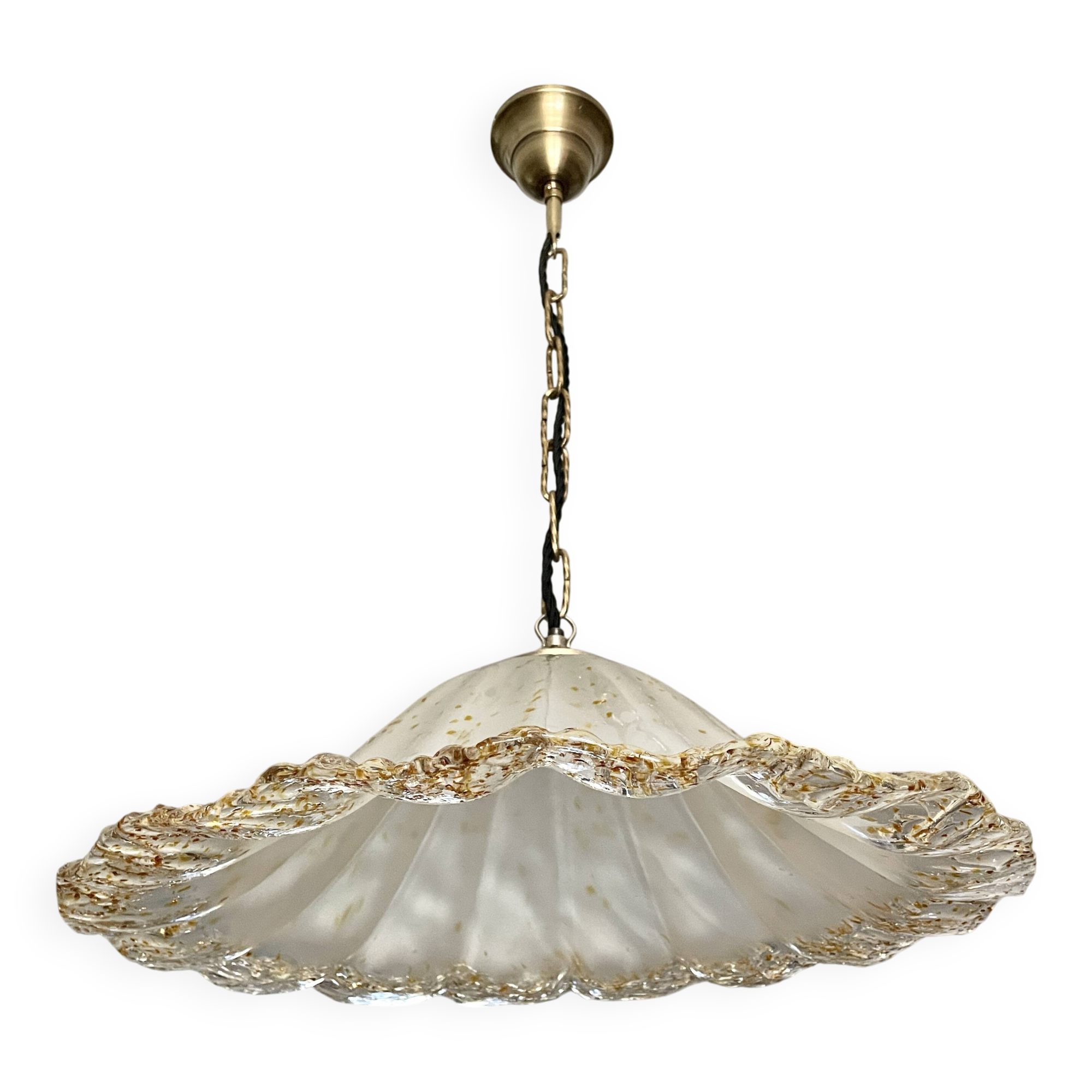 Suspension Murano frosted glass with orange splashes