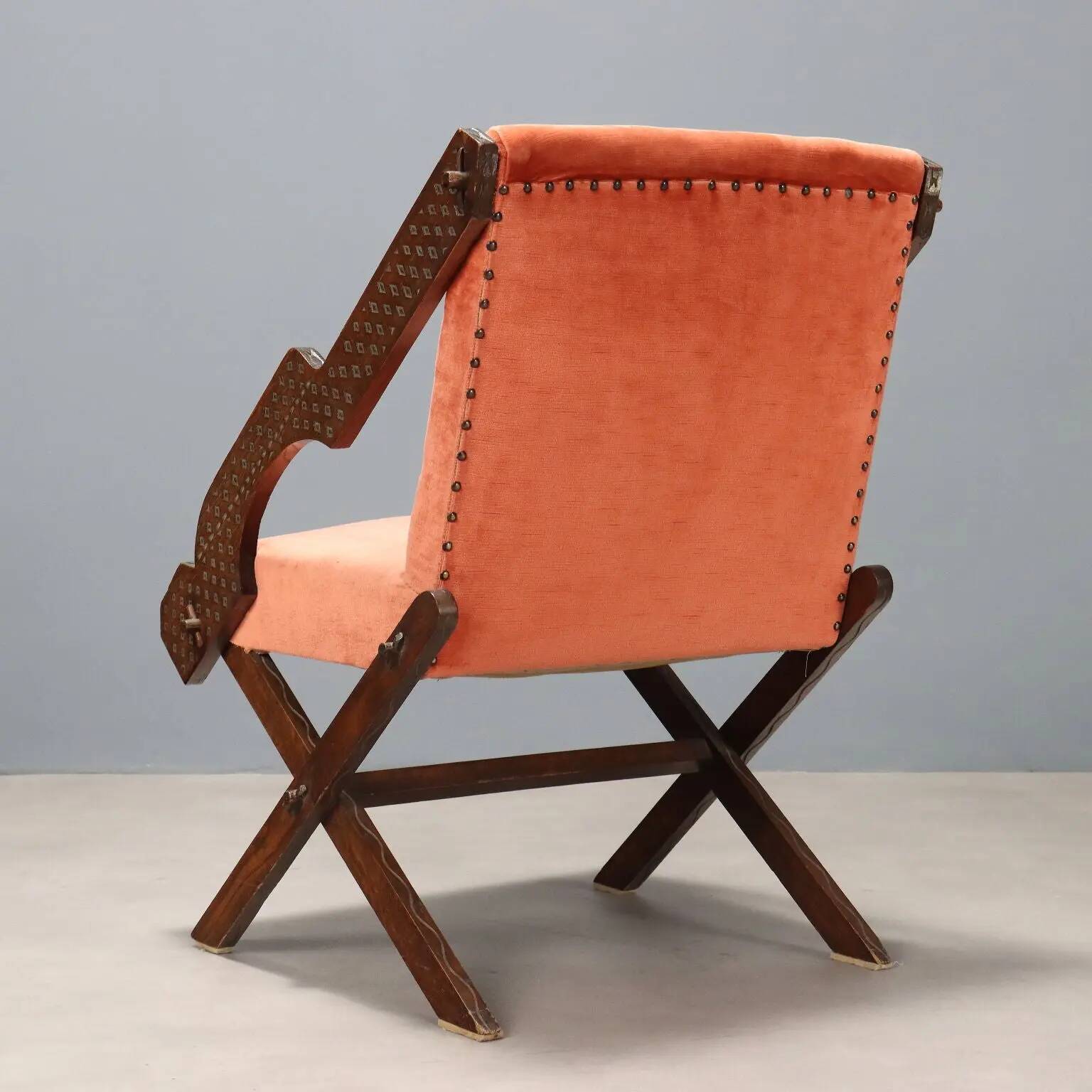 Vintage wooden and fabric armchair, design, Italy, 1960s