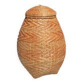 Large oval basket Indonesian weaving with lid H65 D50