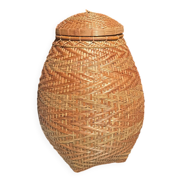 Large oval basket Indonesian weaving with lid H65 D50