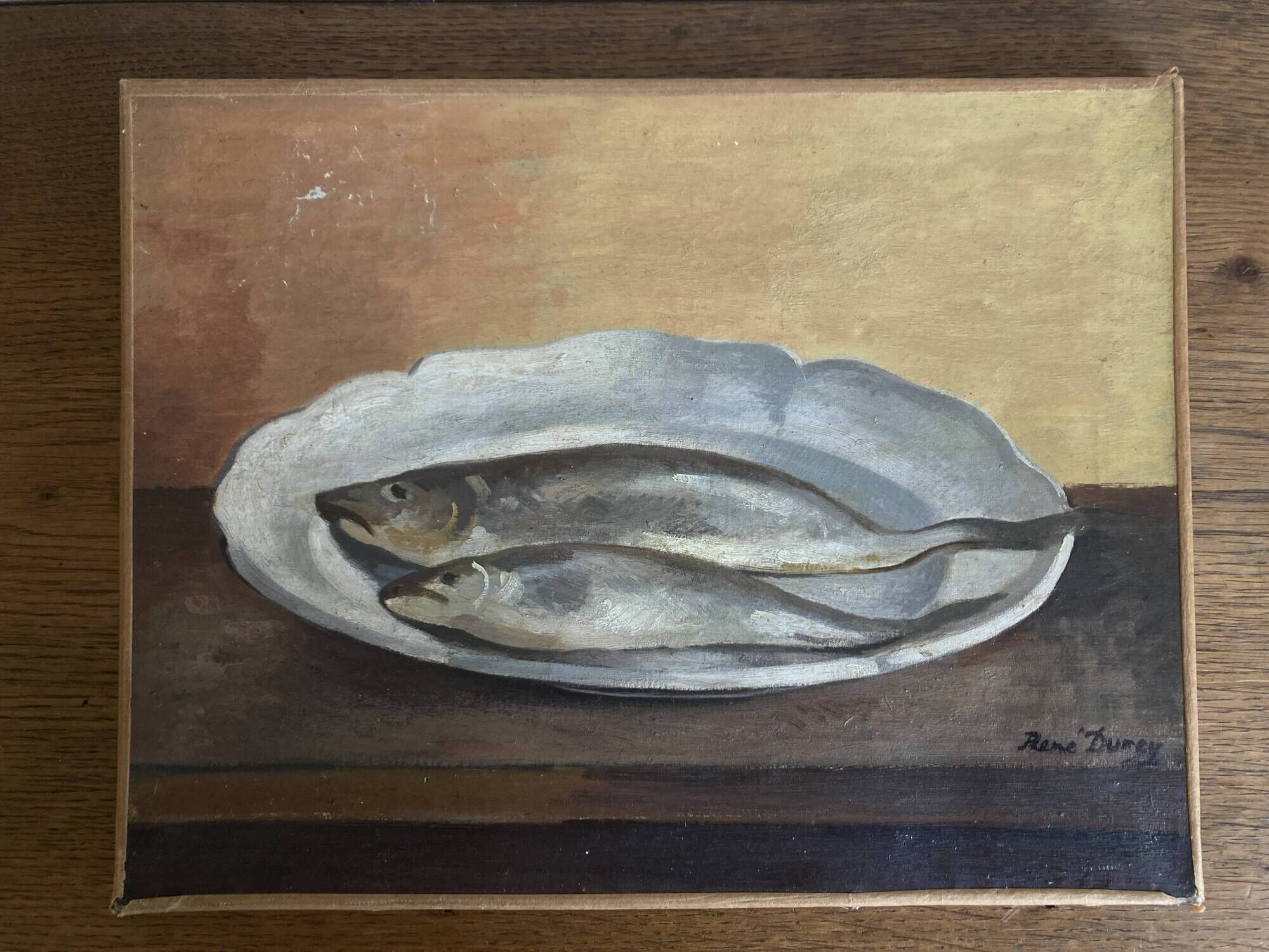 Modernist still life Fish on a plate, René Durey 1943
