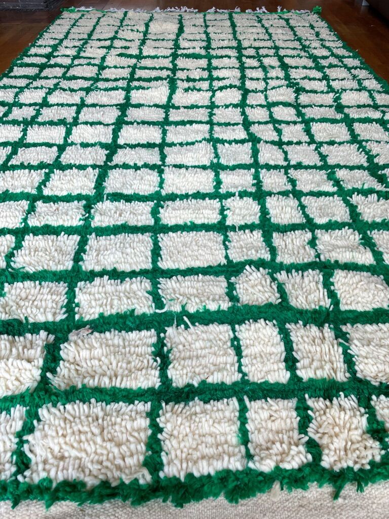 Berber carpet azilal checkerboard, inverted tiles green and cream