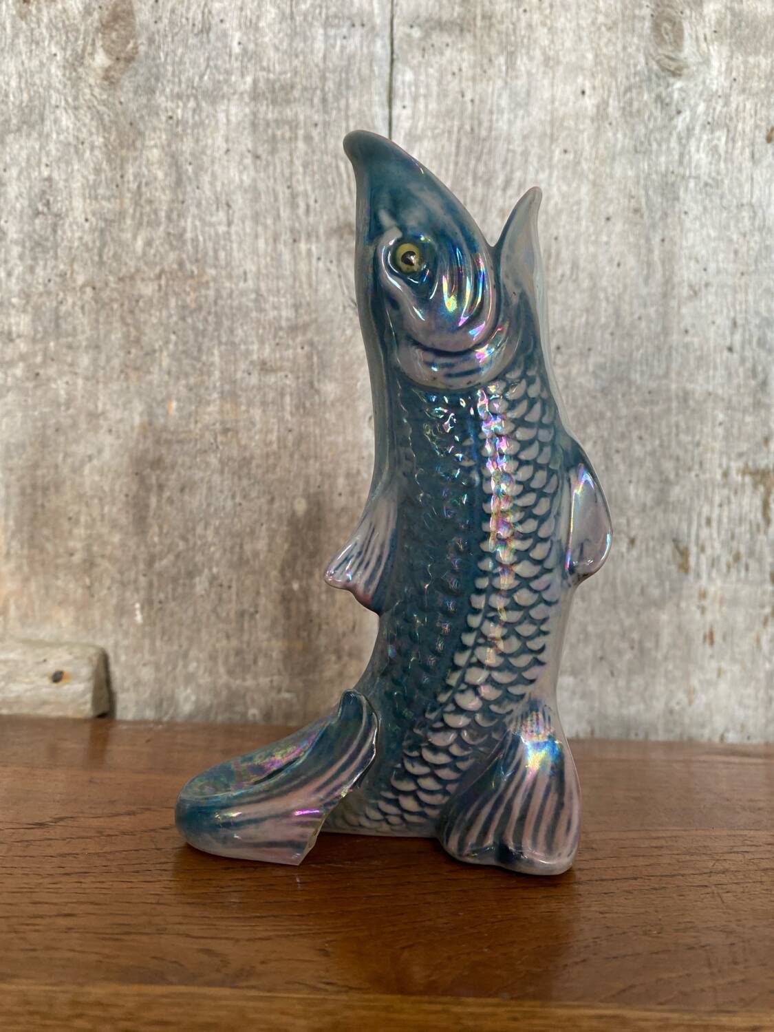 Antique fish shaped vase porcelain from france iridescent vintage