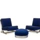 Pair of armchairs and pouf in chrome steel. 1970s, Valérian Rybar.