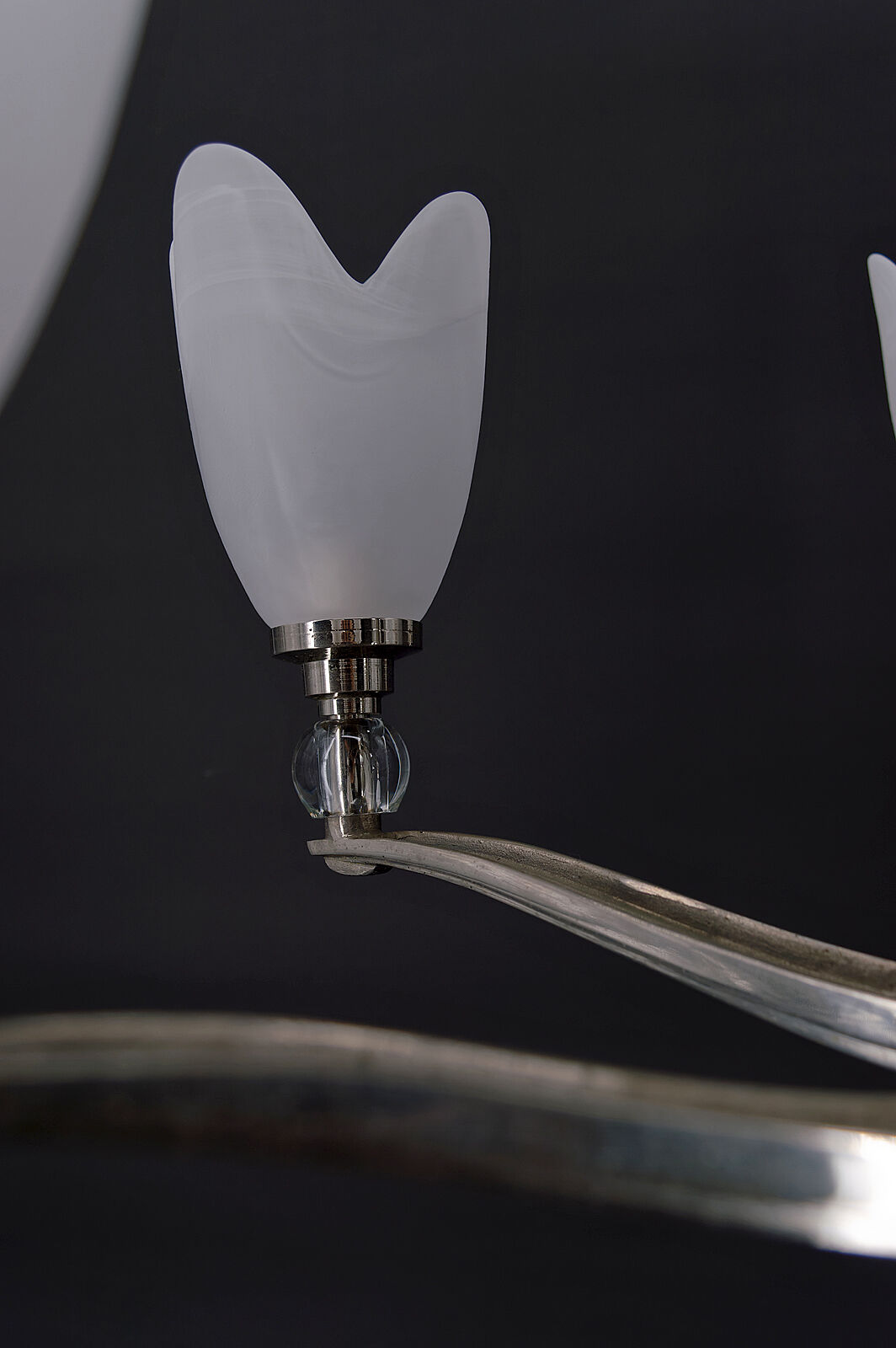 6-spoke Art Deco Modernist chrome chandelier, France, circa 1930