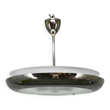 Lustre en chrome et verre de style Bauhaus des années 1930, Tchécoslovaquie
