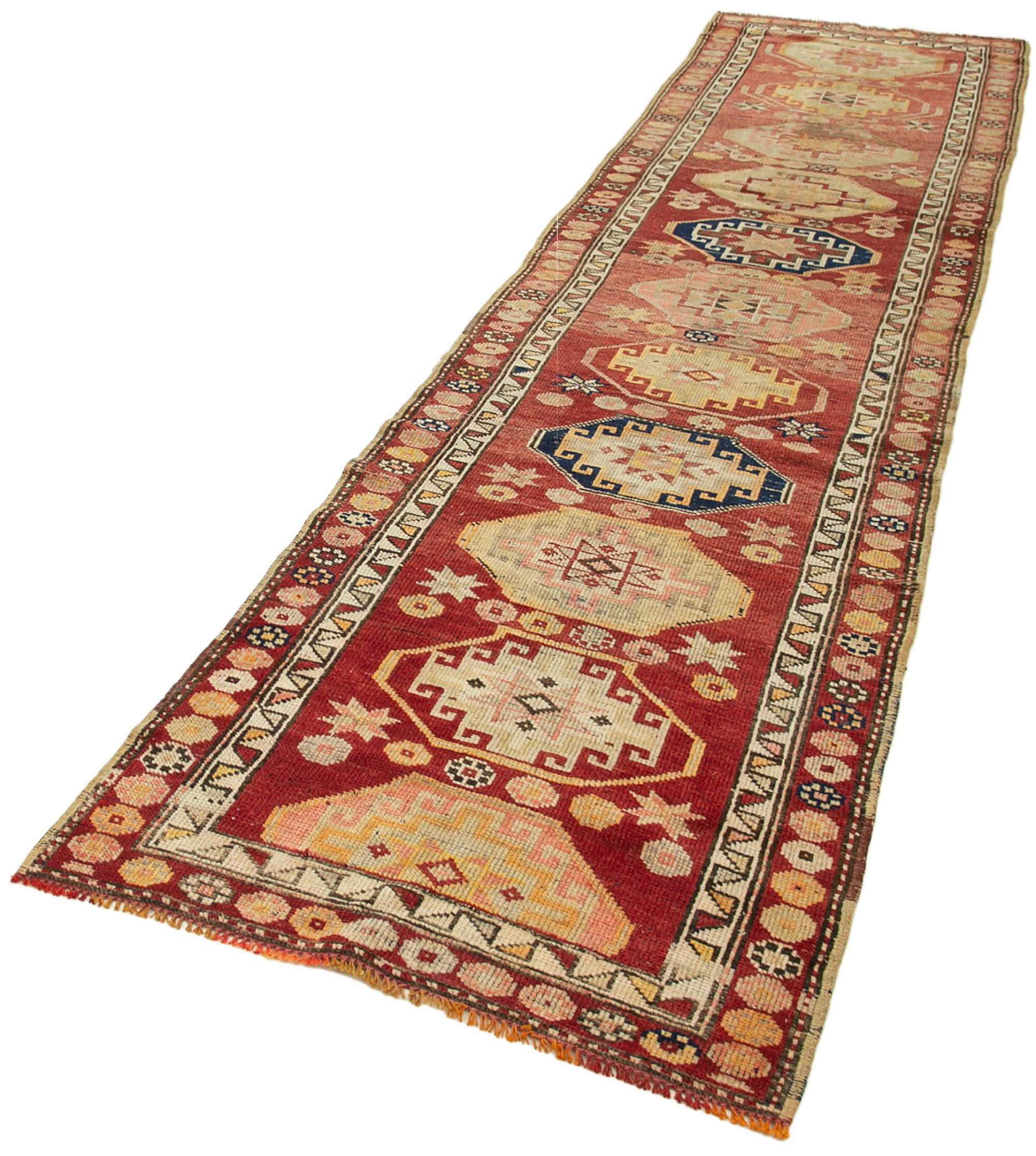 Handwoven vintage anatolian red runner carpet 89 cm x 384 cm