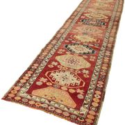 Handwoven vintage anatolian red runner carpet 89 cm x 384 cm