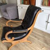 Ancien fauteuil Chesterfield Victoria / vintage / noir