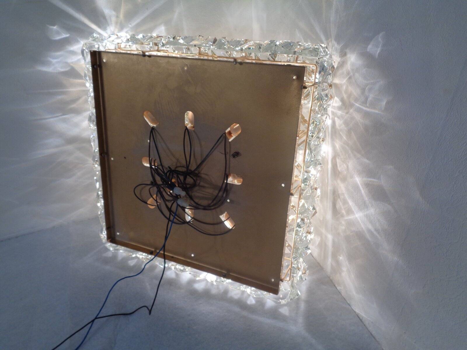 Large gold-plated and crystal glass flush mount from Kinkeldey, Germany, 1970s.