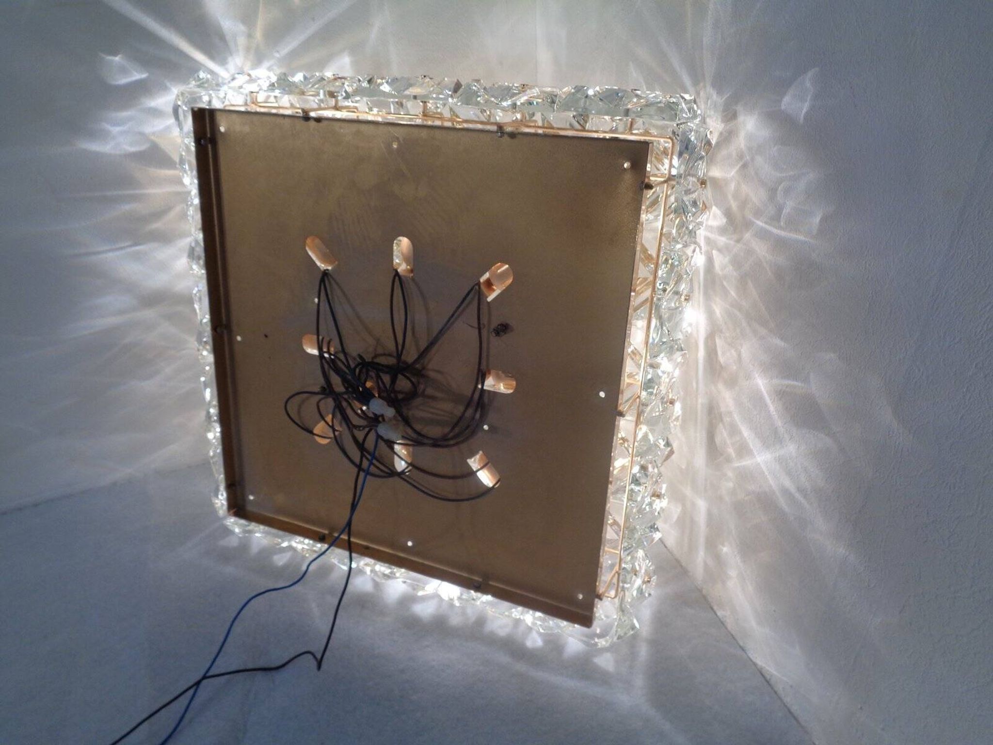 Large Gold-Plated & Crystal Glass Flush Mount from Kinkeldey, Germany, 1970s