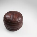 Pouf ottoman en cuir patchwork français vintage, années 1960